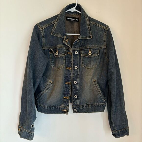Express Women’s denim Jean jacket with pockets size medium GUC - read! - Picture 1 of 11